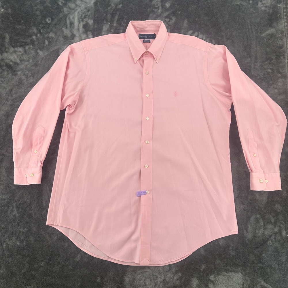 Ralph Lauren Yarmouth Mens 15.5 32/33 Pink Herringbone Cotton Button Down Shirt - Picture 2 of 7